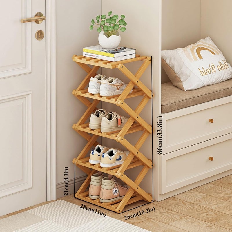 SuperRC Vertical Shoe Rack Small Narrow Shoe Racks 5-Tiers Folding Shoe Storage Rack No Installation Shoes Organizer Shelf Standing Shoe Rack for Entryway Hallway Corridor Room Corner Storage - Image 2
